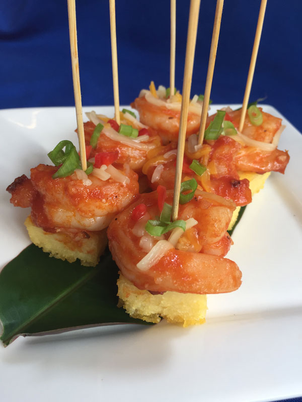 Shrimp and grits on a stick
