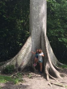 My sister and me under a 400 year old ceiba tree in Tikal, Guatemala