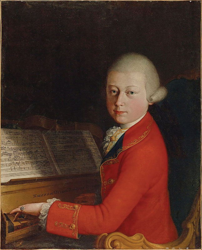 Portrait of young Mozart playing piano