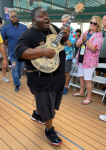 Musician wandering on deck
